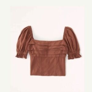 Abercrombie & Fitch Brown Puff Sleeve Pleated Blouse